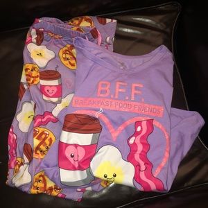Girls Breakfast food friends pajamas 🥓🍳🧇